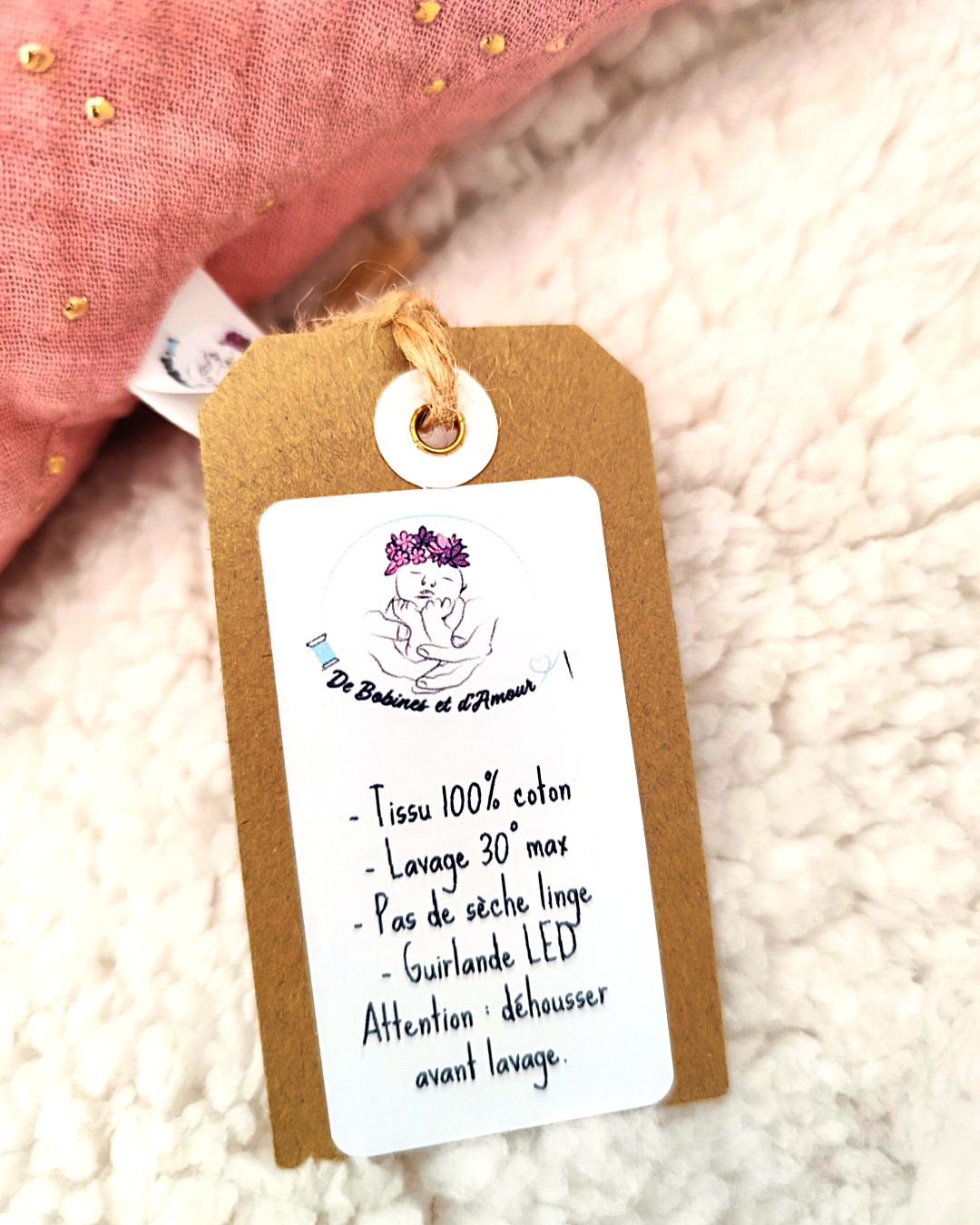 veilleuse bébé personnalisée détail étiquette entretien coton