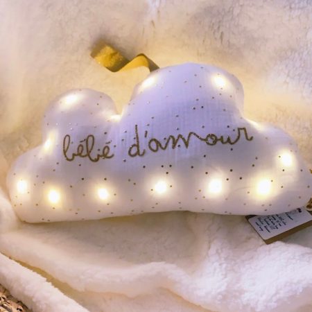 veilleuse bébé nuage personnalisée tissu blanc lumière LED douce