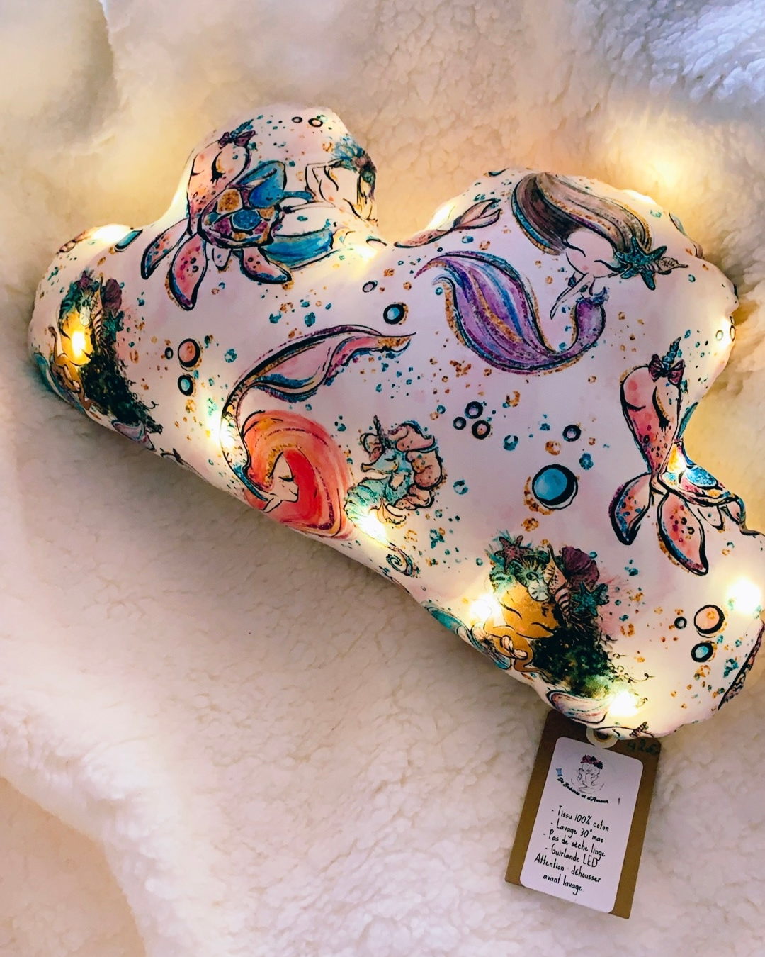 veilleuse bébé nuage personnalisée motif sirène tissu