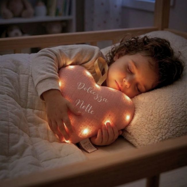 veilleuse bébé cœur en tissu lumineuse enfant endormi nuit apaisante